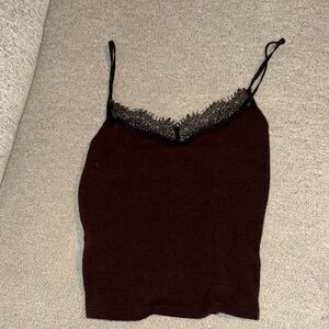 Mango Dark Brown Lace Trim Cami Top